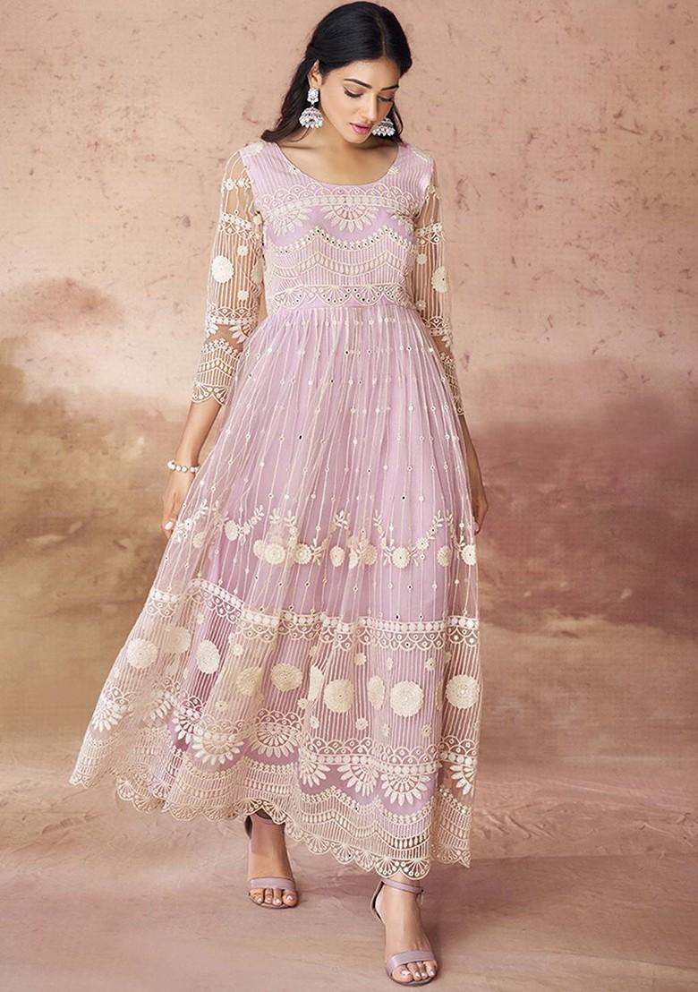 Pink Embroidered Poly Blend Kurta