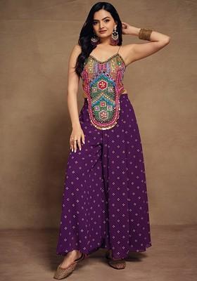 Purple Embroidered Poly Blend Fusion Set