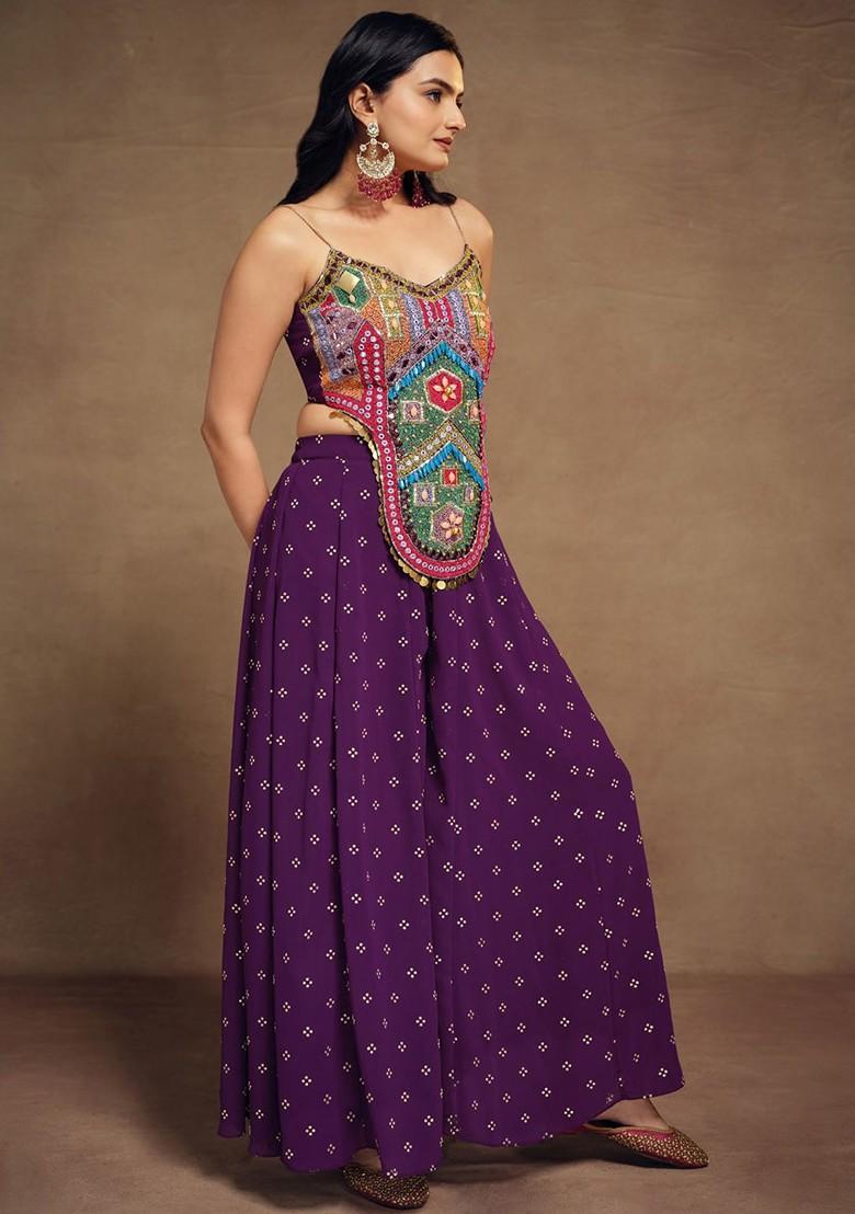 Purple Embroidered Poly Blend Fusion Set
