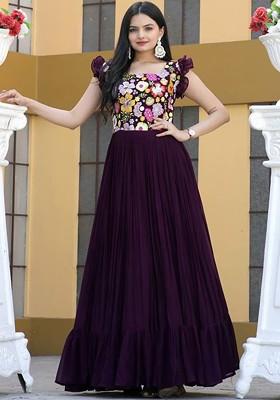 Purple Embroidered Poly Blend Kurta