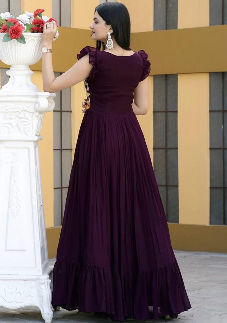 Purple Embroidered Poly Blend Kurta