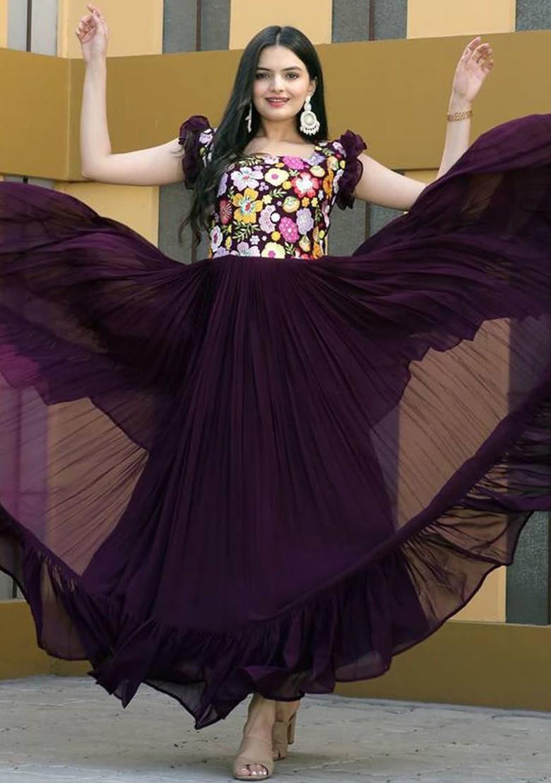 Purple Embroidered Poly Blend Kurta