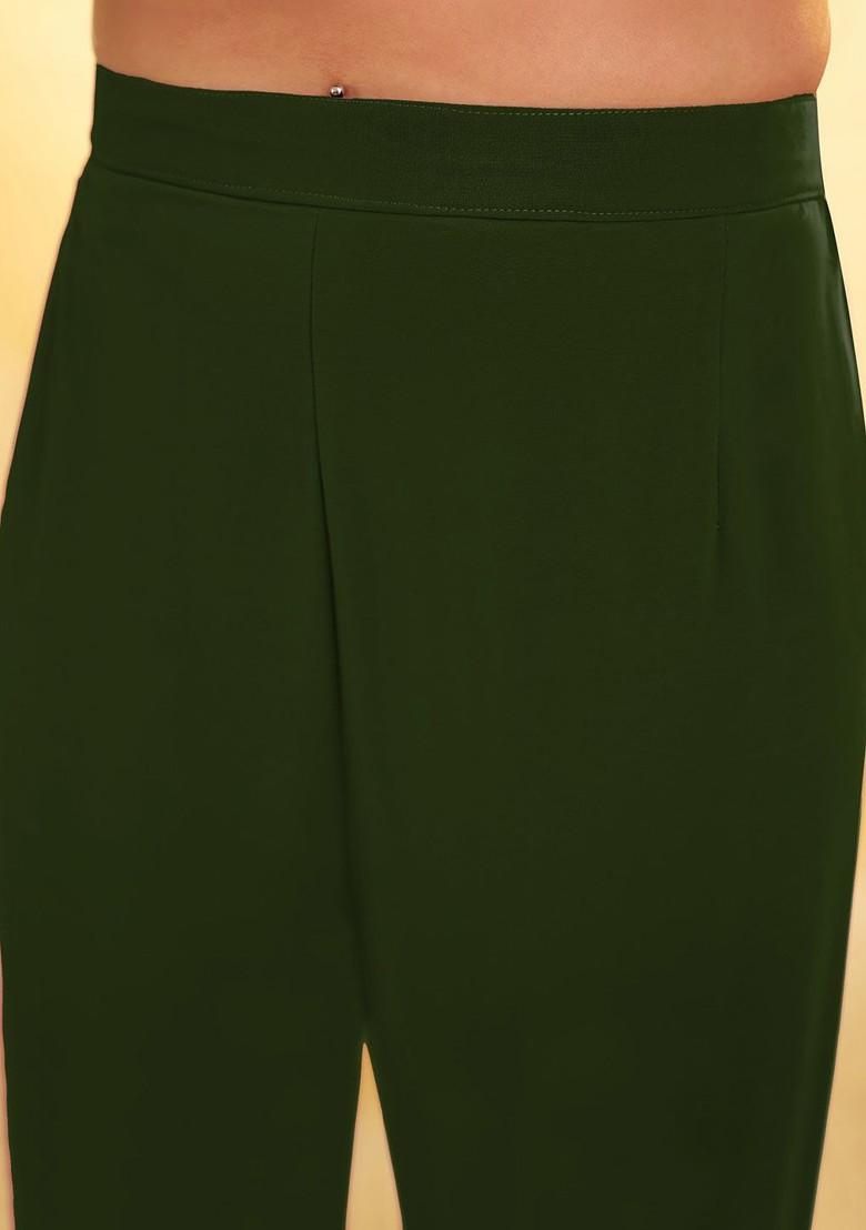 Olive Embroidered Poly Blend Kurta Sets