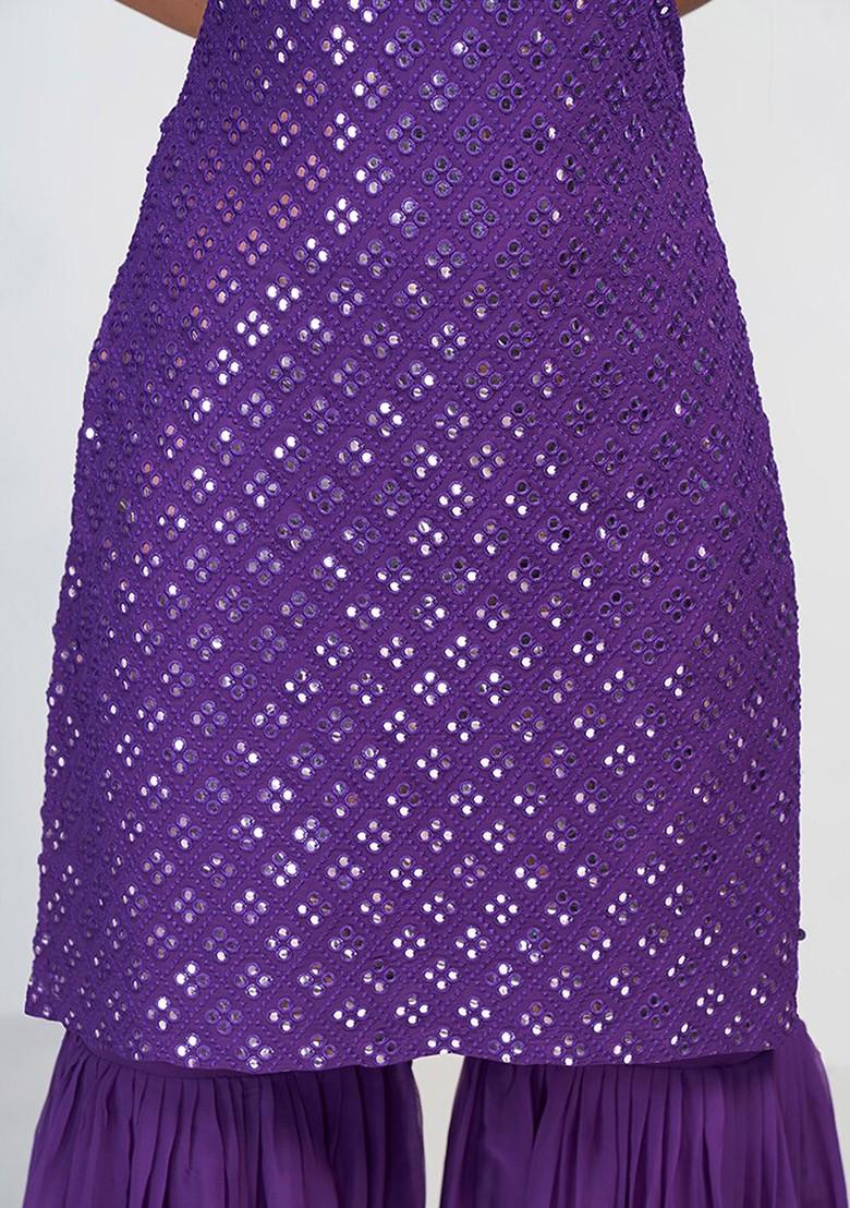 Purple Sequin Embroidered Poly Blend Kurta Sets
