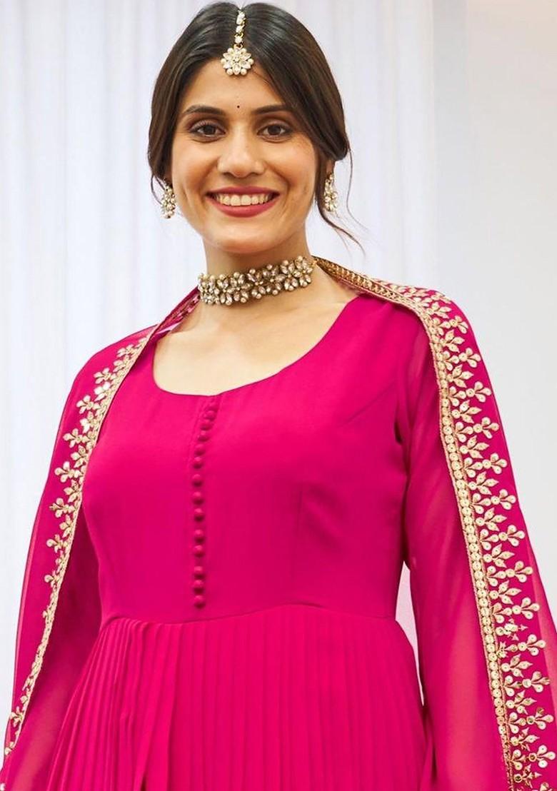 Pink Embellished Embroidered Poly Blend Kurta