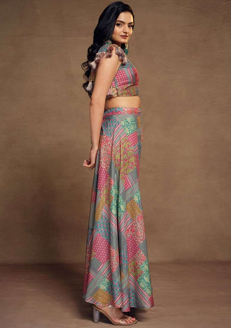 Purple Printed Poly Blend Fusion Set - Indya