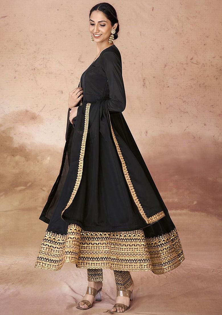 Black Gota Patti Poly Blend Kurta Sets