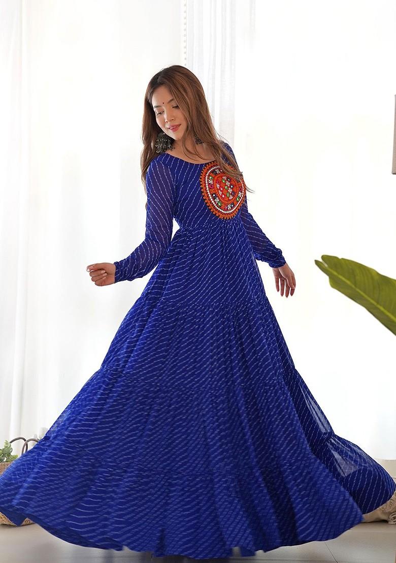 Blue Mirror Work Poly Blend Kurta