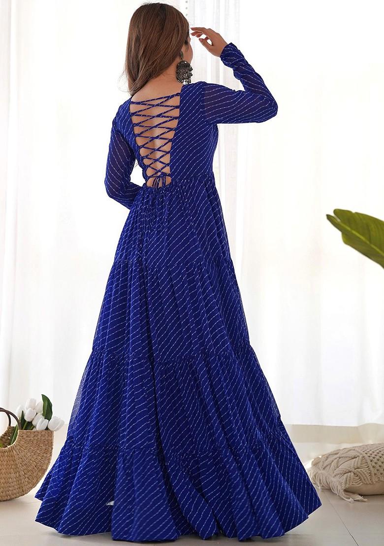 Blue Mirror Work Poly Blend Kurta