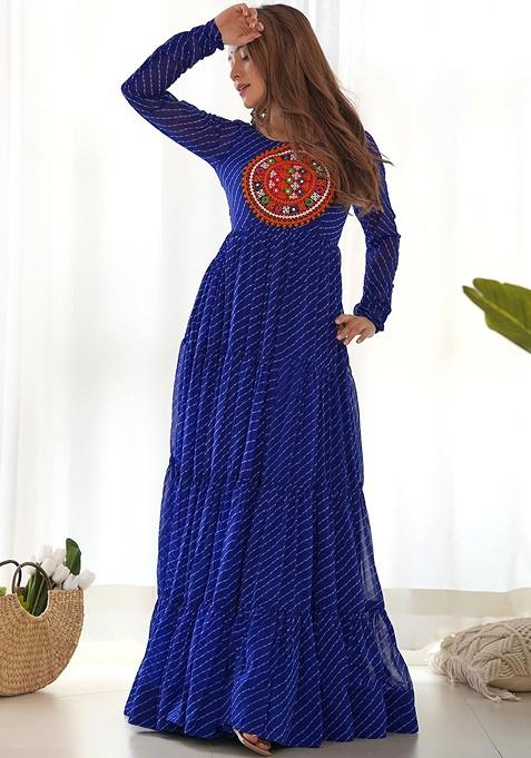 Blue Mirror Work Poly Blend Kurta