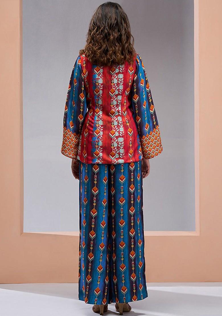 Blue Printed Poly Blend Fusion Set