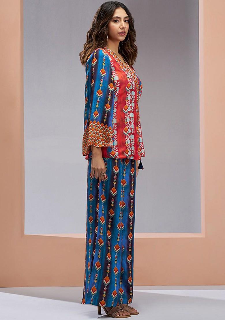 Blue Printed Poly Blend Fusion Set