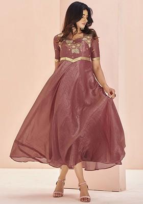 Pink Embroidered Poly Blend Kurta