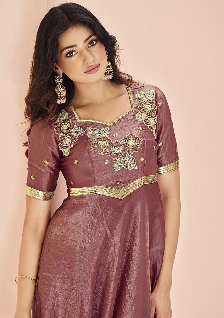 Pink Embroidered Poly Blend Kurta
