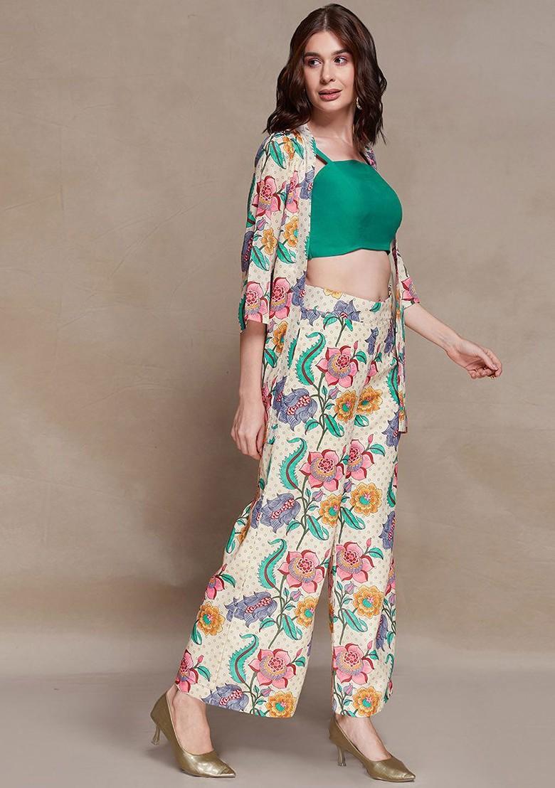 Beige Printed Poly Blend Fusion Set