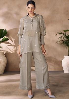 Green Embroidered Poly Blend Fusion Set