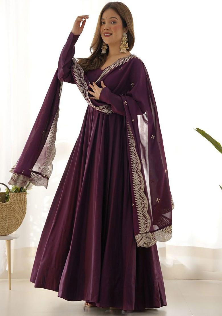 Maroon Solid Poly Blend Kurta Sets