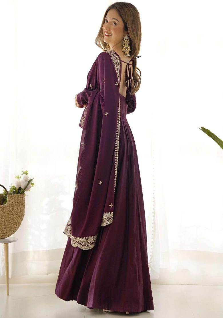 Maroon Solid Poly Blend Kurta Sets