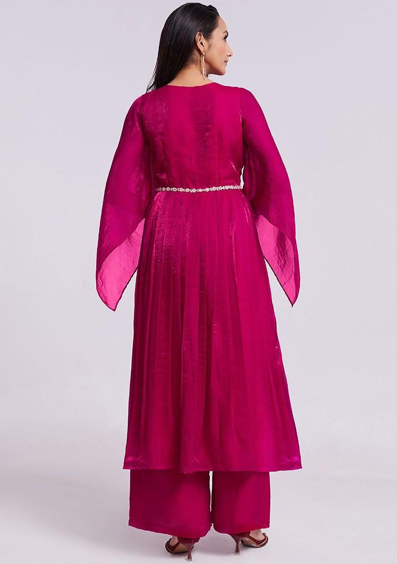 Pink Solid Poly Blend Kurta Sets