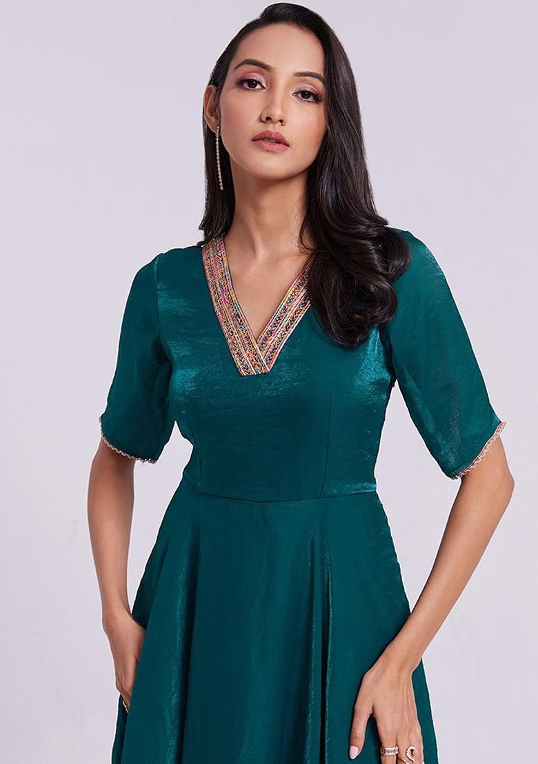 Green Solid Poly Blend Kurta