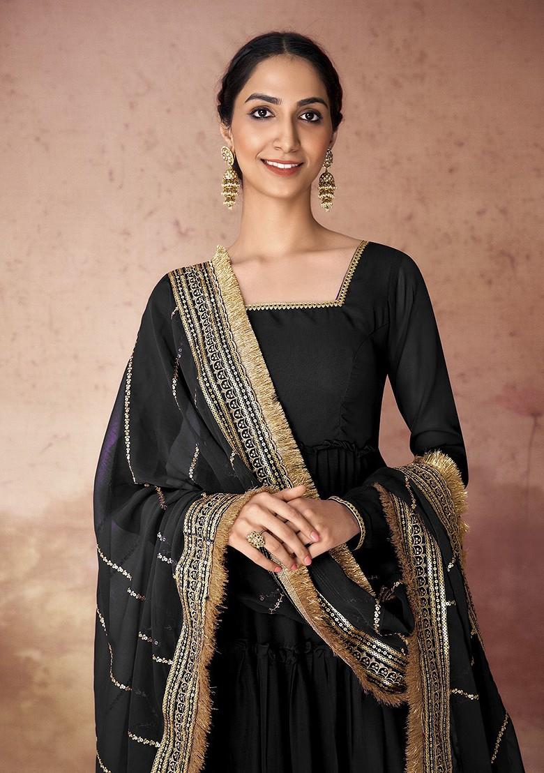 Black Embroidered Poly Blend Kurta