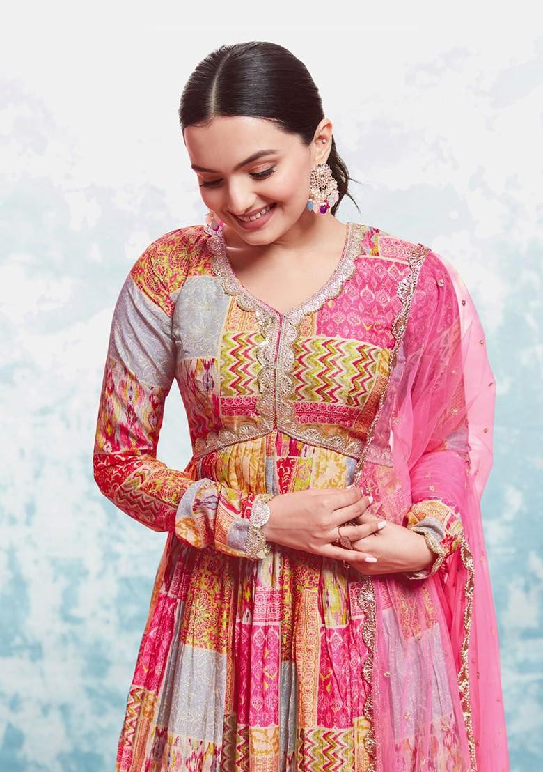 Coral Printed Poly Blend Kurta with Dupatta