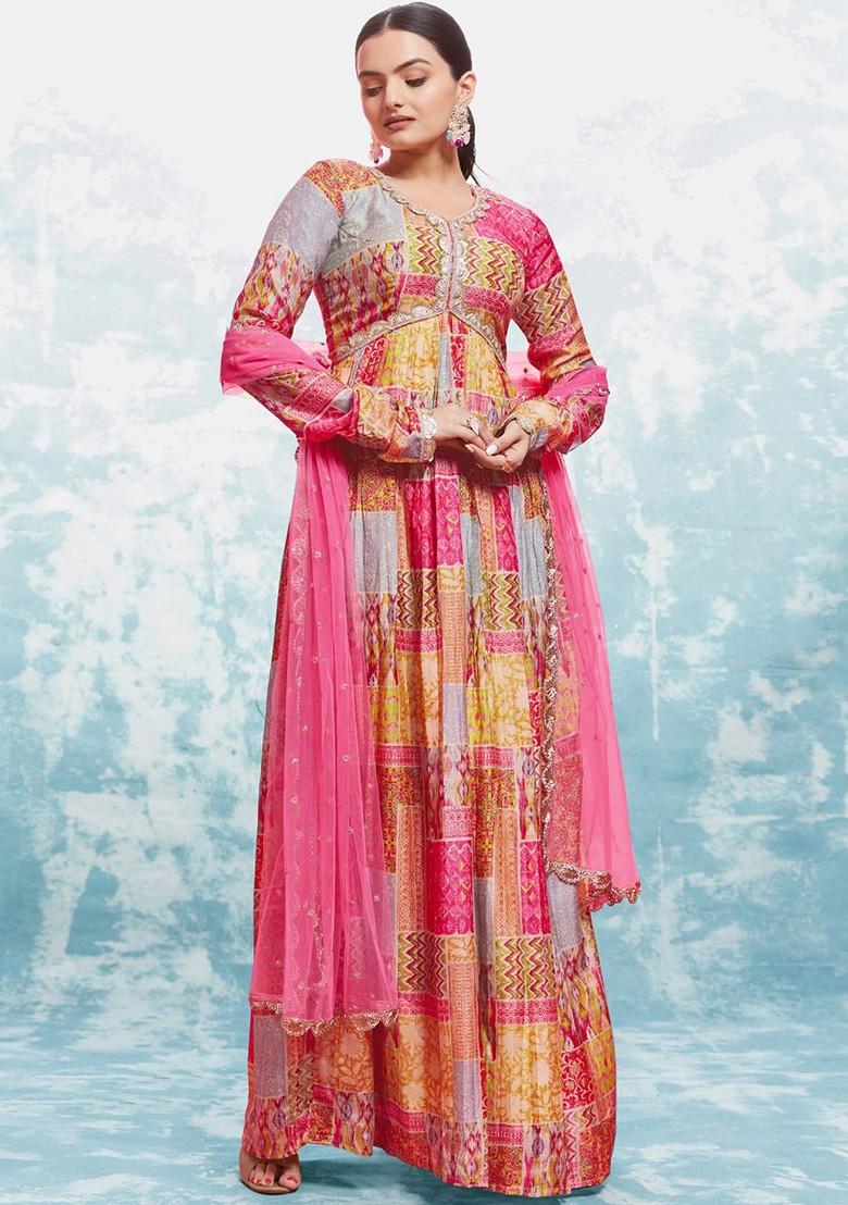 Coral Printed Poly Blend Kurta with Dupatta