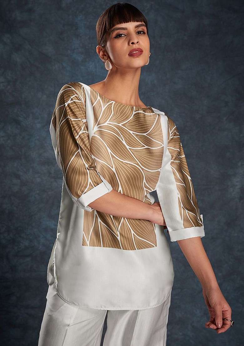 White Printed Blended Co Ord Set for Diwali | Wedding & Festive Wear - Indya