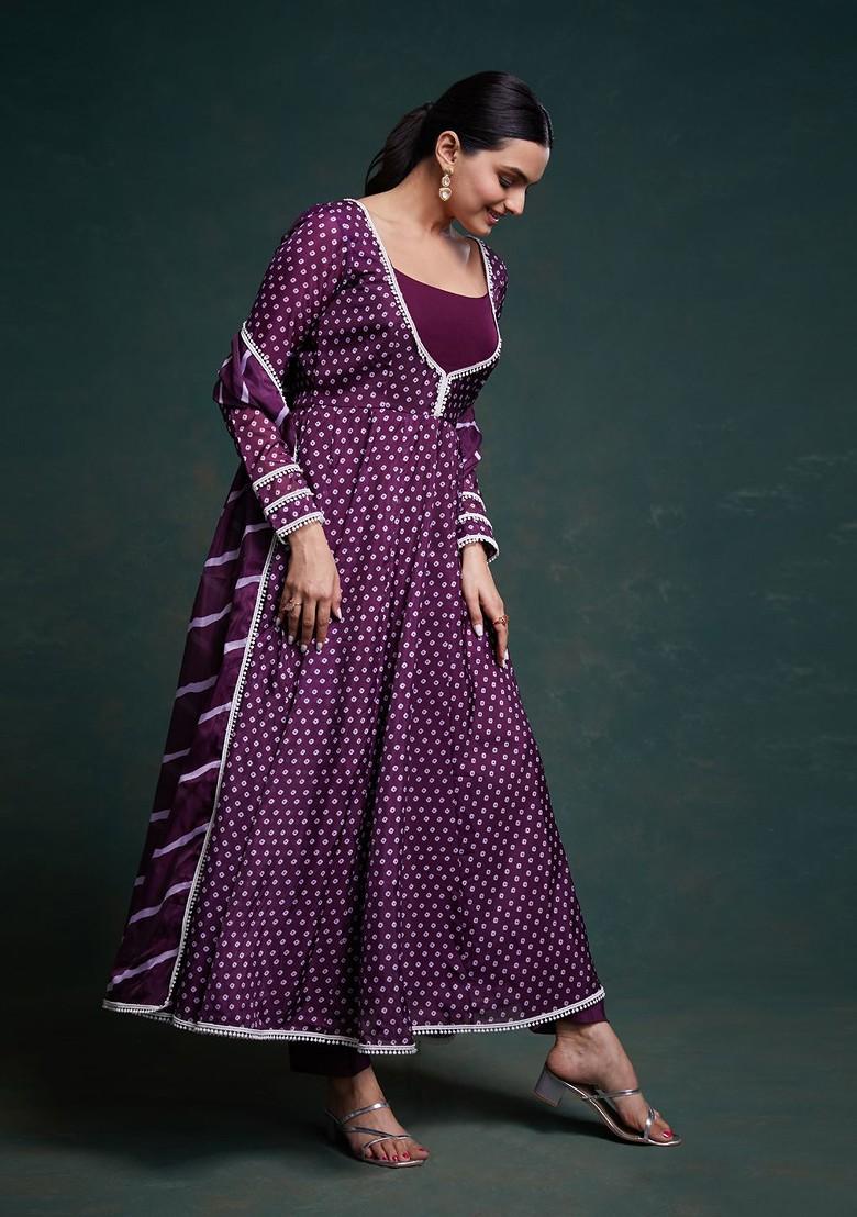 Maroon Printed Poly Blend Kurta Sets
