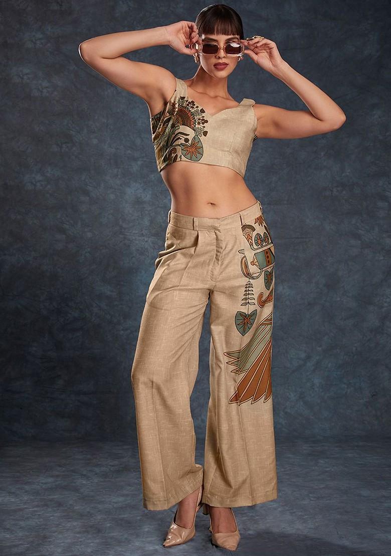 Brown Printed Poly Blend Fusion Set