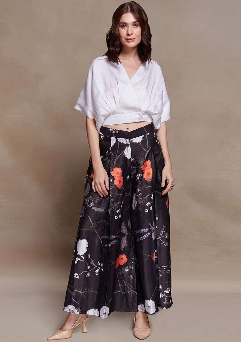 Black Solid Blended Sharara Set - Indya
