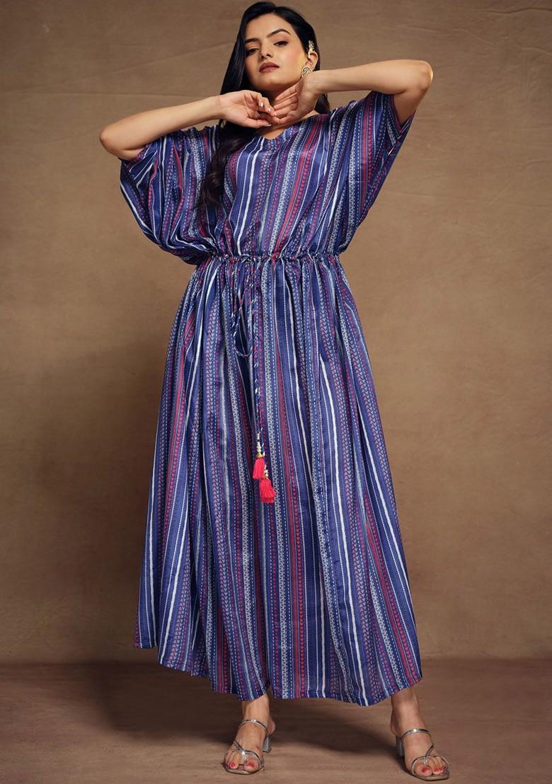 Blue Solid Poly Blend Kurta