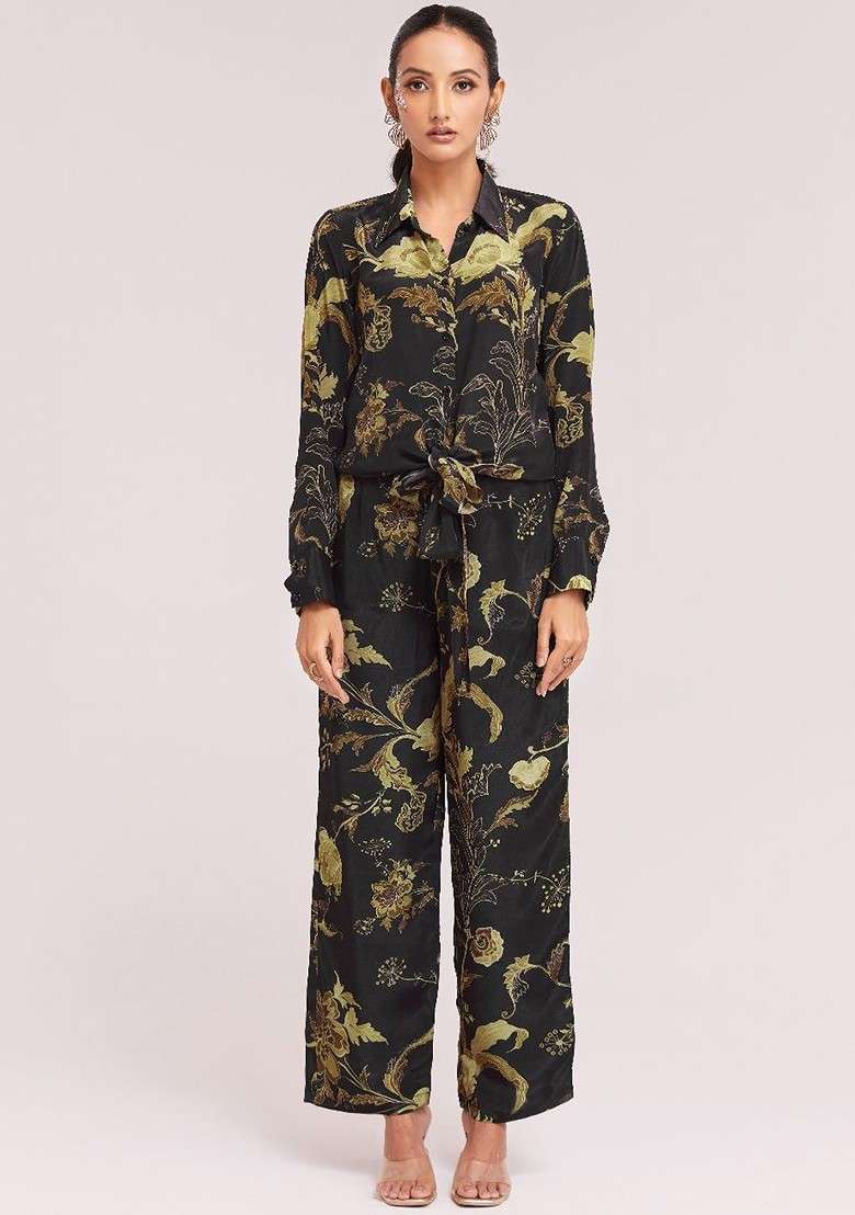 Black Printed Poly Blend Fusion Set - Indya