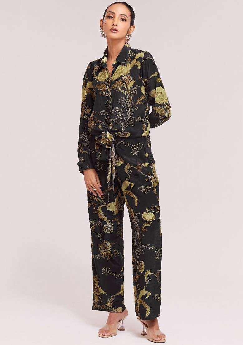 Black Printed Poly Blend Fusion Set - Indya