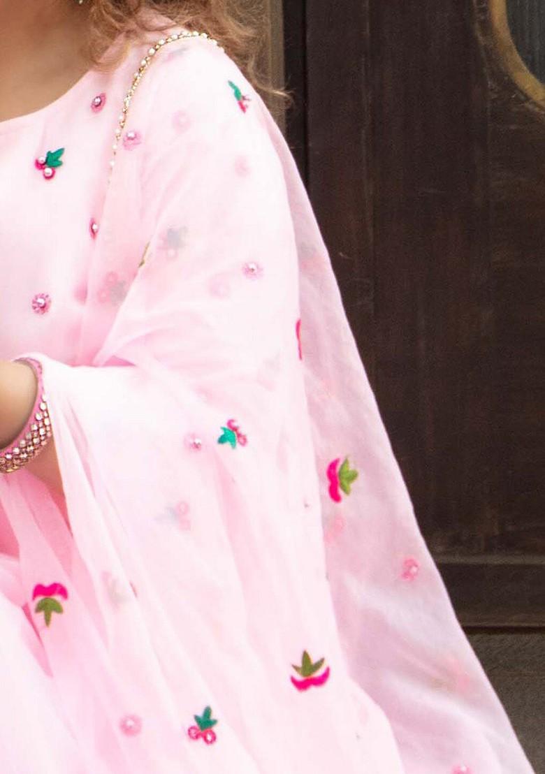Pink Embellished Poly Blend Kurta