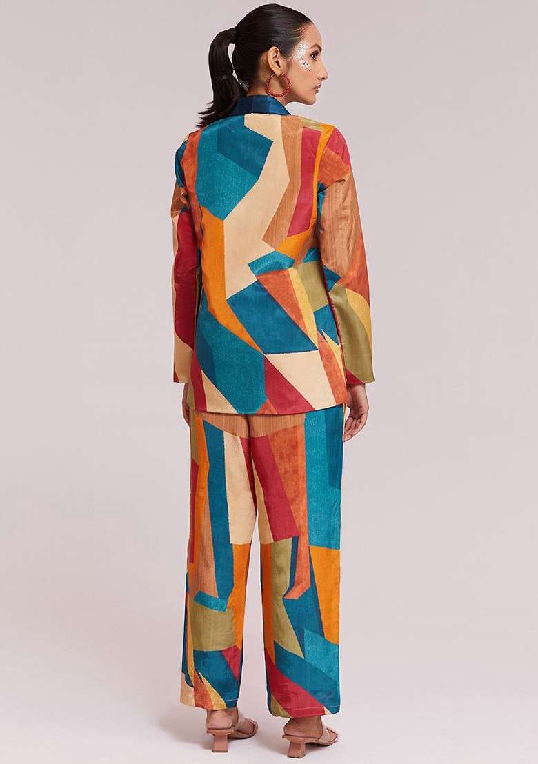 Orange Printed Poly Blend Fusion Set - Indya