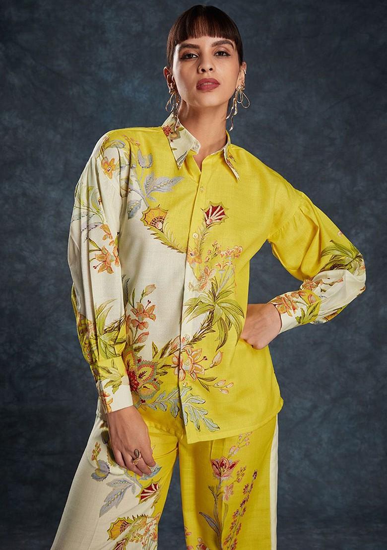 Yellow Printed Poly Blend Fusion Set