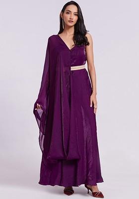 Purple Solid Poly Blend Kurta