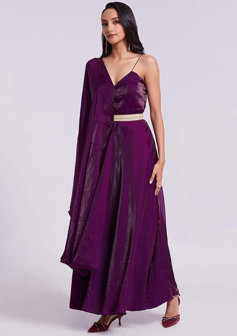 Purple Solid Poly Blend Kurta