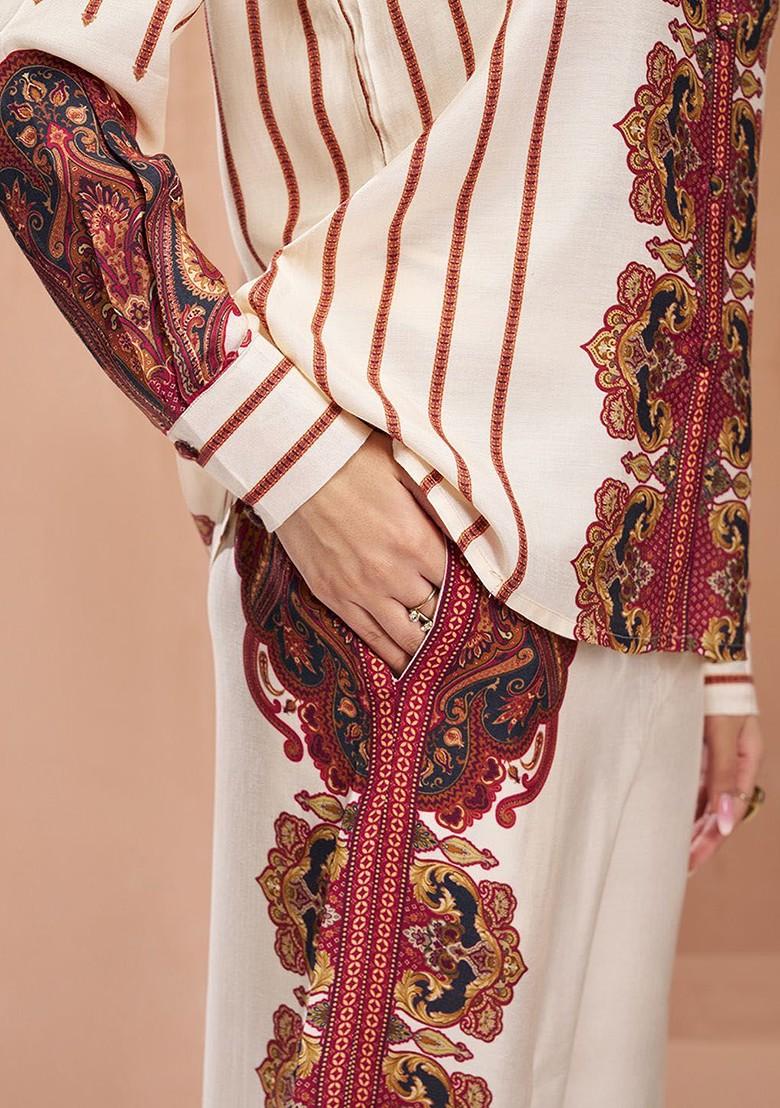 Cream Printed Poly Blend Fusion Set