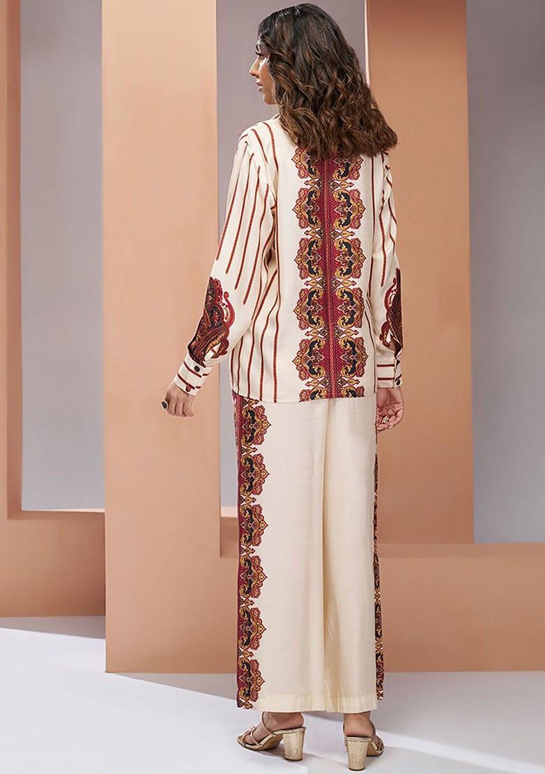 Cream Printed Poly Blend Fusion Set