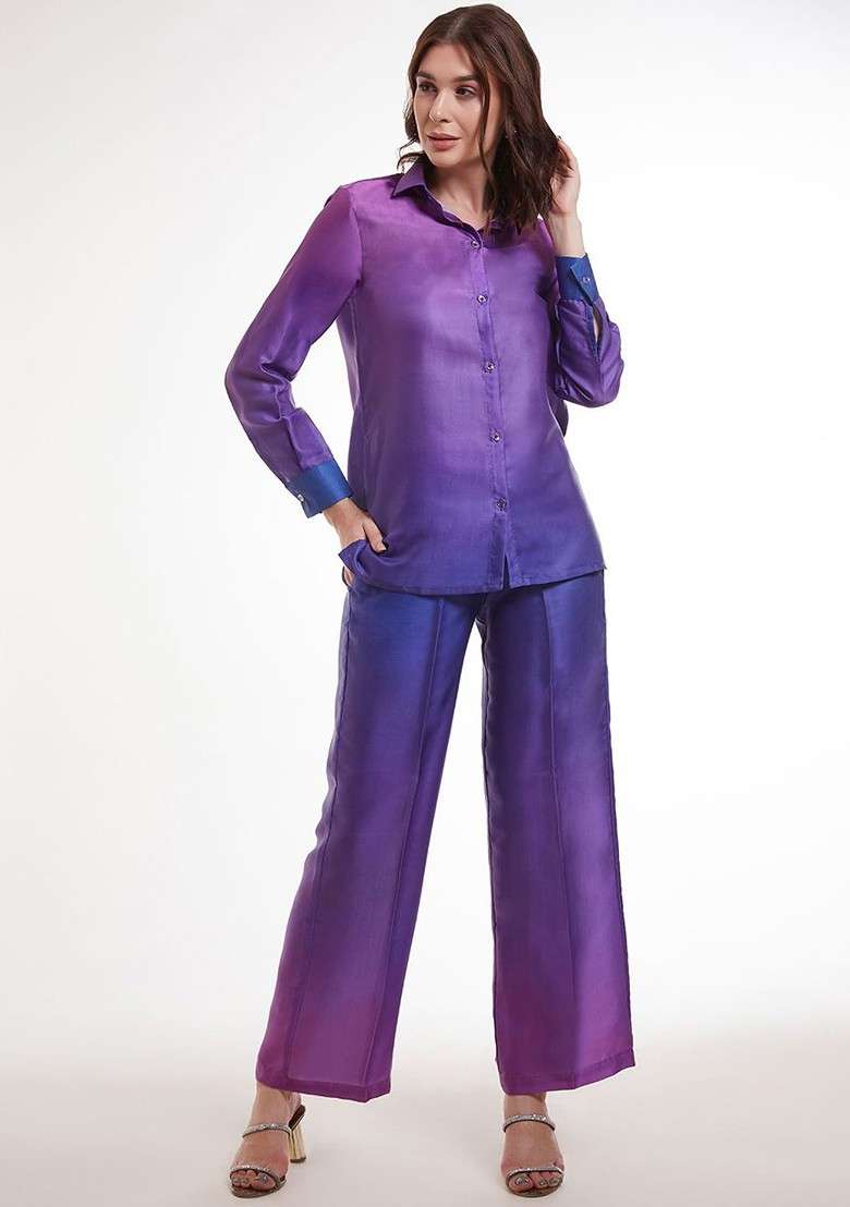 Blue Solid Poly Blend Fusion Set - Indya