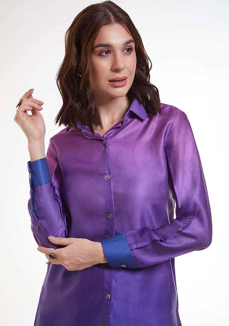 Blue Solid Poly Blend Fusion Set - Indya