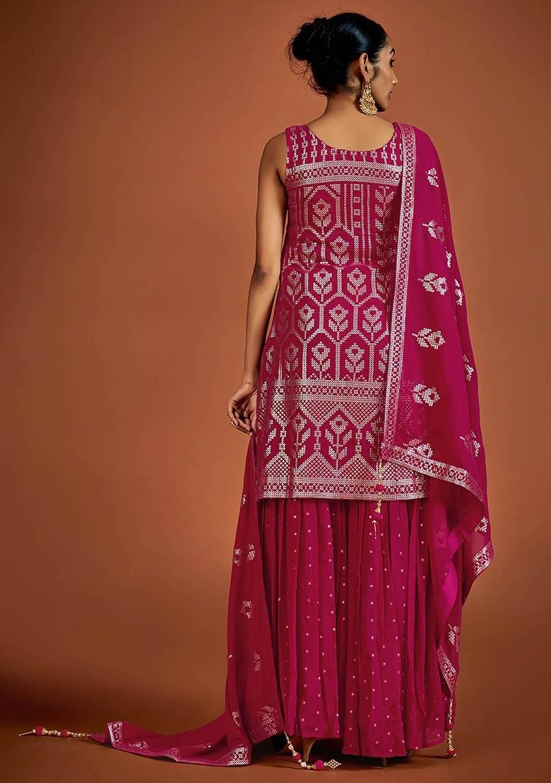 Pink Sequin Embroidered Poly Blend Kurta Sets