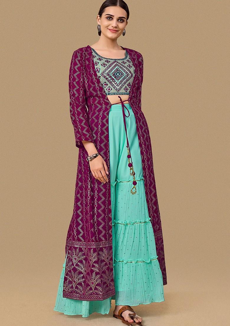 Green Embellished Poly Blend Fusion Set