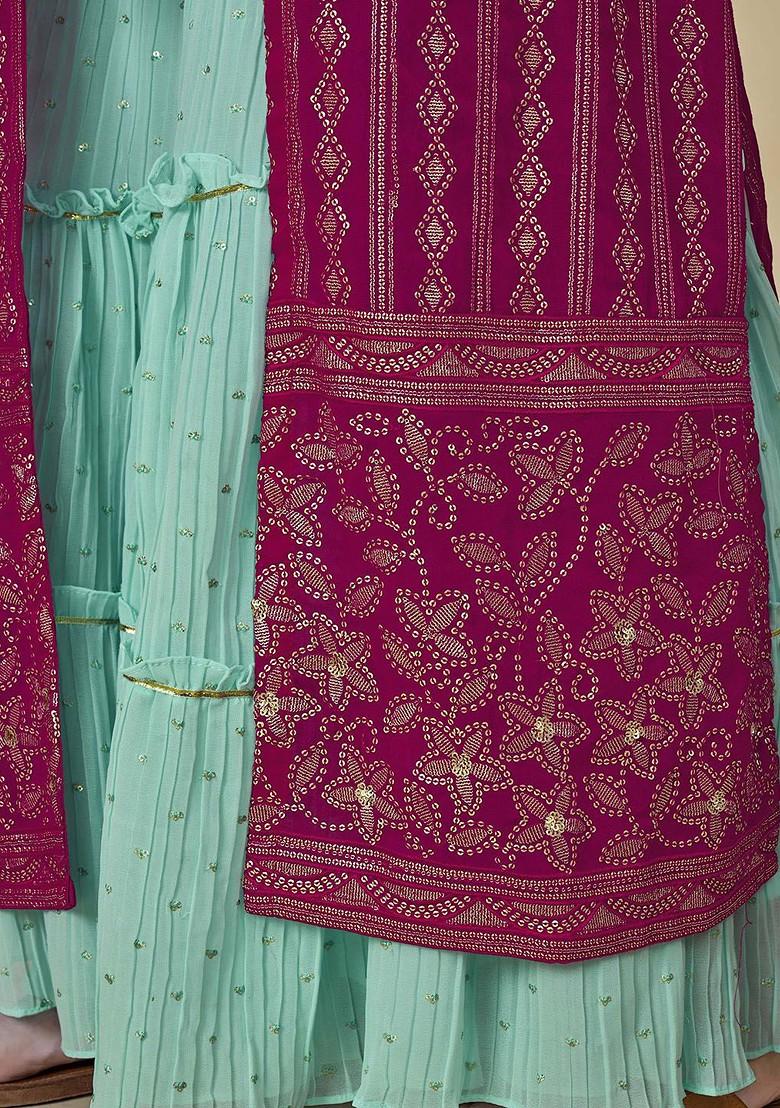 Blue Embroidered Poly Blend Fusion Set