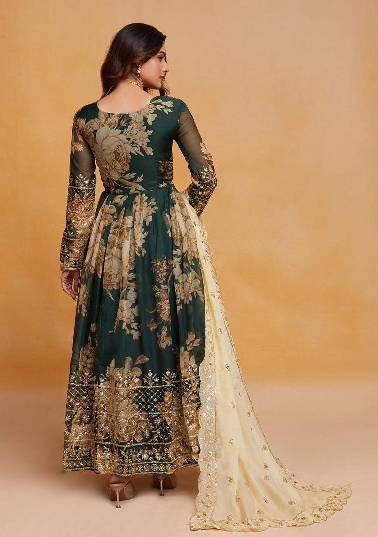 Green Embroidered Poly Blend Kurta with Dupatta