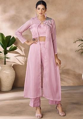 Pink Embroidered Poly Blend Fusion Set