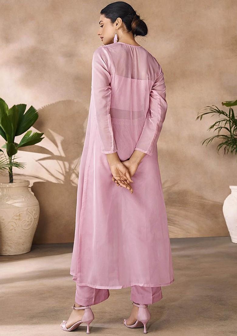 Pink Embroidered Poly Blend Fusion Set