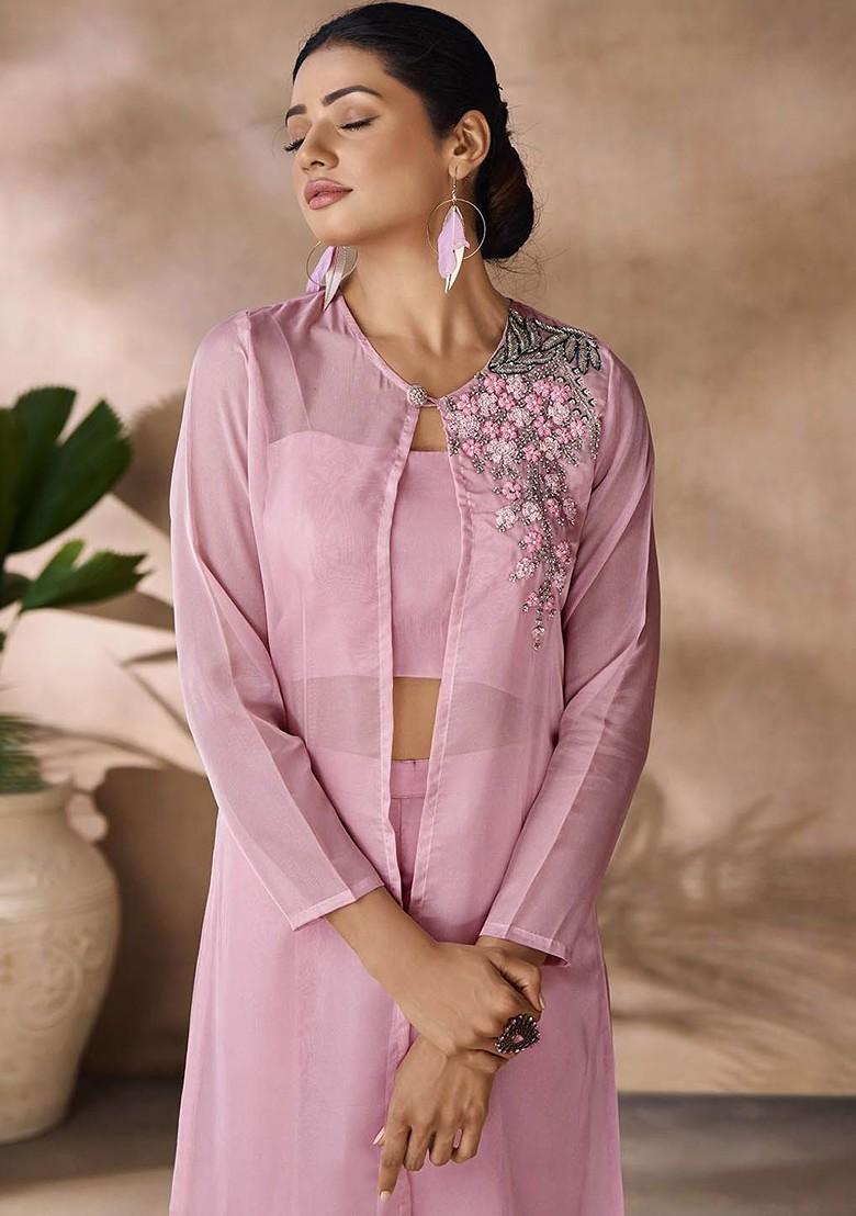 Pink Embroidered Poly Blend Fusion Set